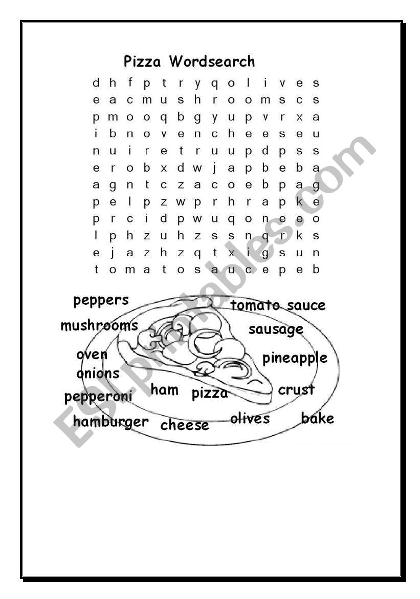 Pizza Wordsearch worksheet