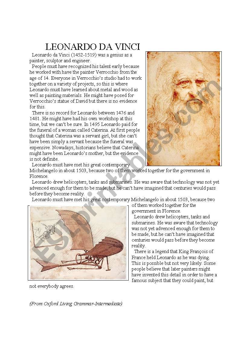 Leonardo da Vinci worksheet