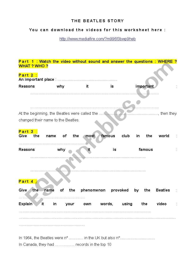 The Beatles Story worksheet