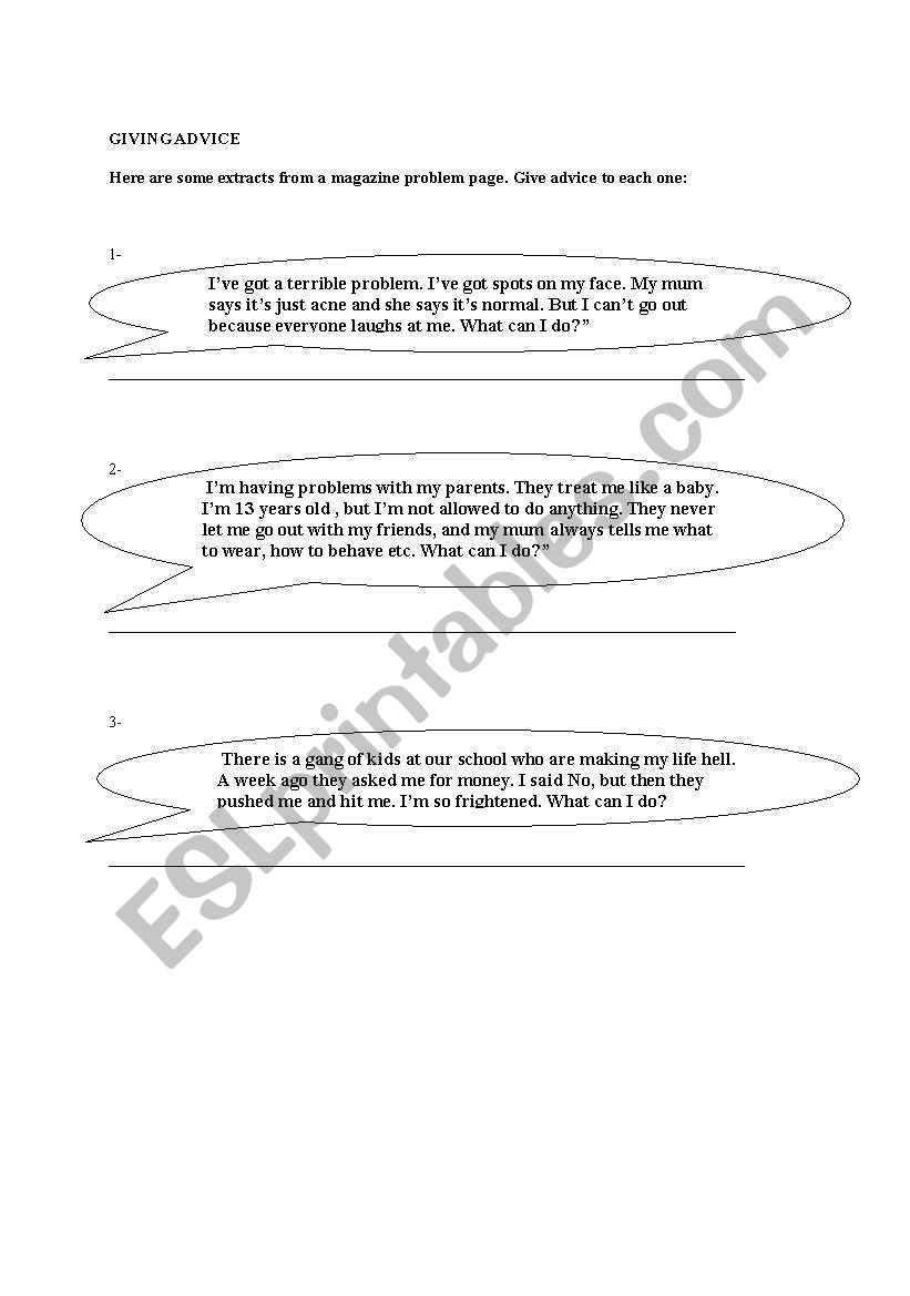 Giving advice worksheet