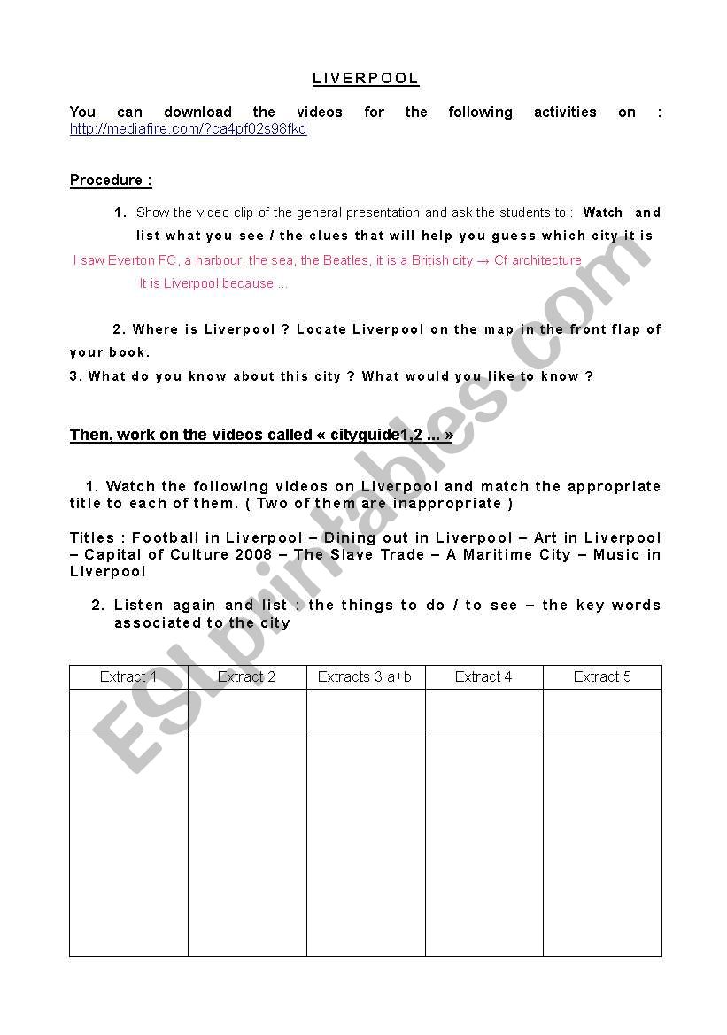 LIVERPOOL worksheet