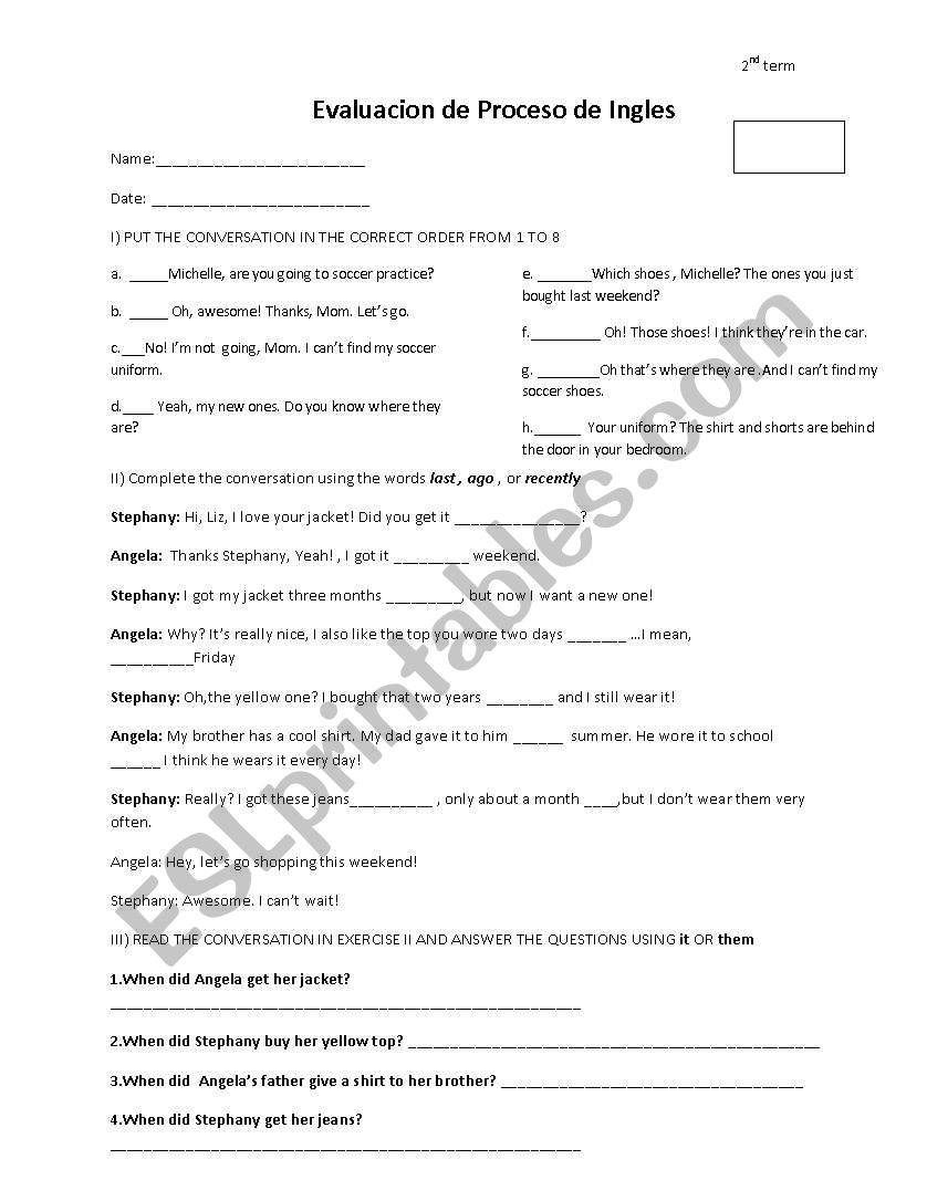 test for clothes worksheet