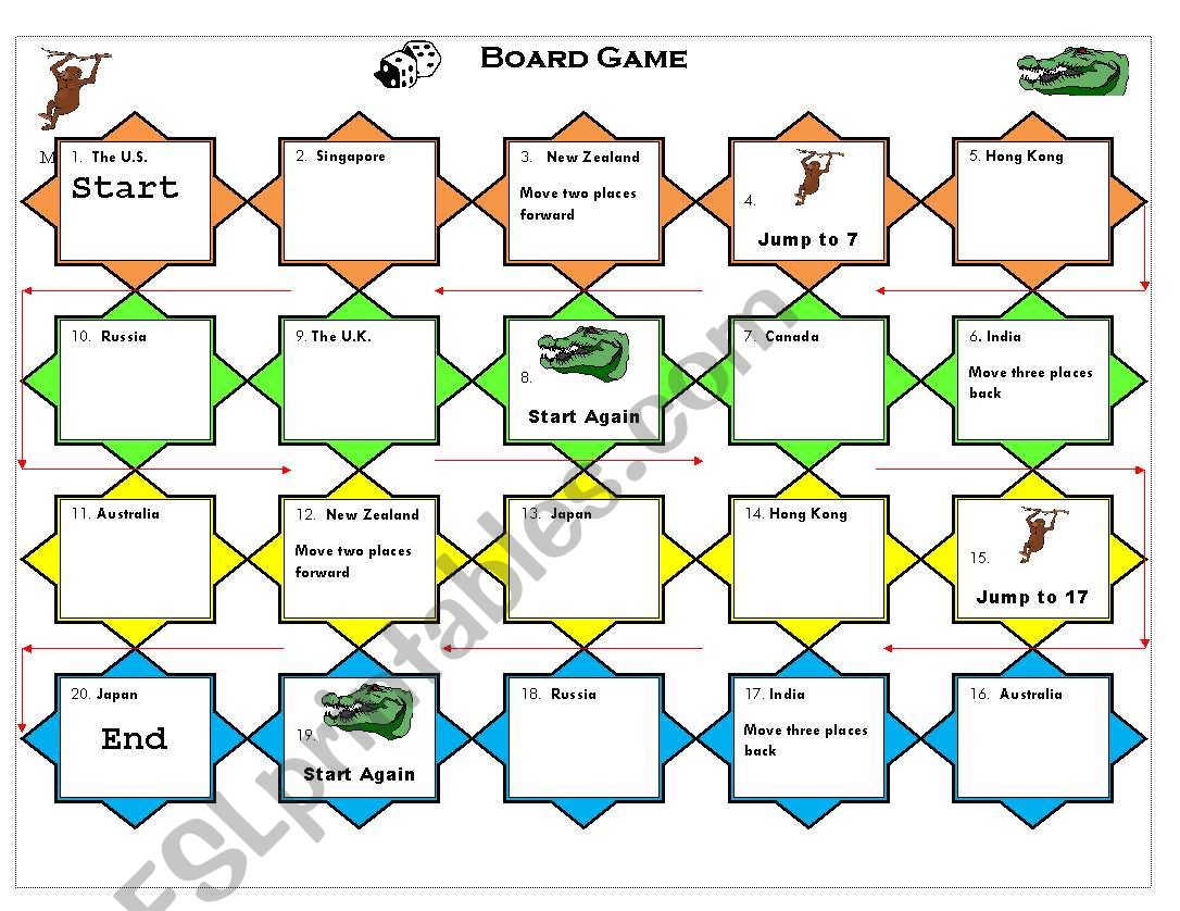 Country Board Game worksheet