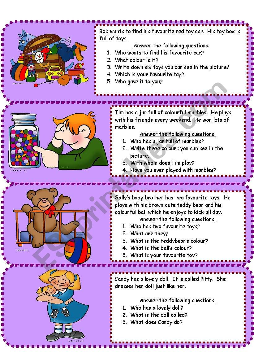 toys mini comprehensions worksheet