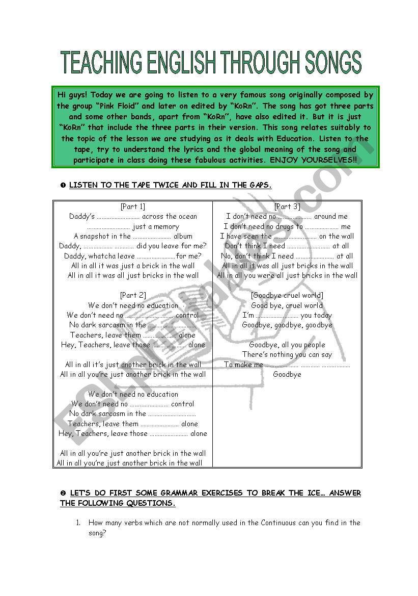 Wish You Were Here Fill in the Gaps - ESL worksheet by Skeptik_Atheist