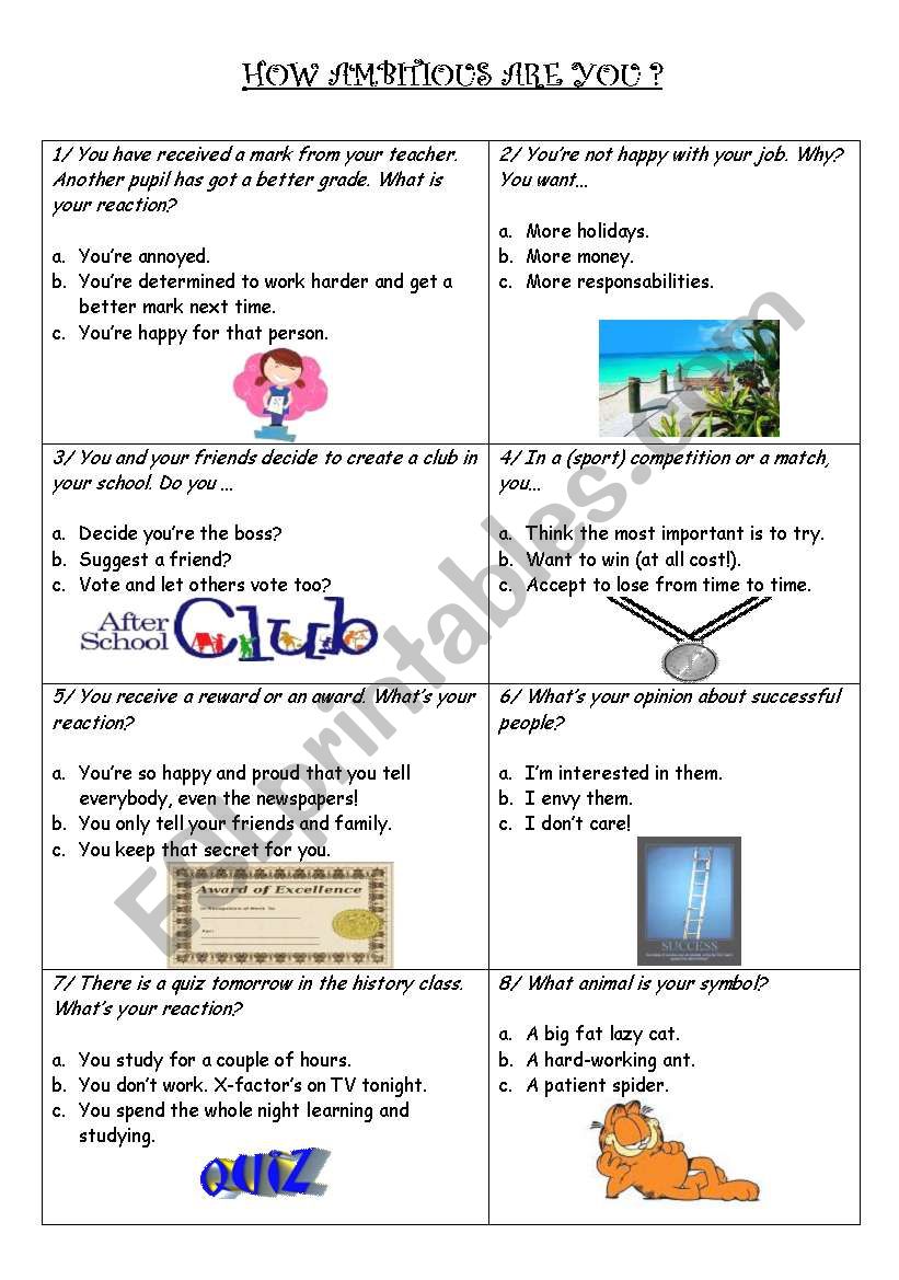 how ambitious are you? (quiz) worksheet