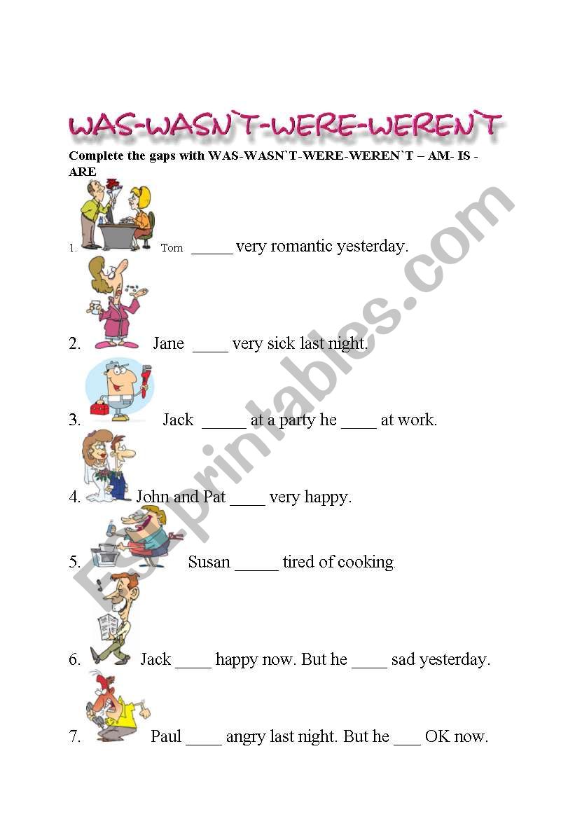 past form of verb be worksheet