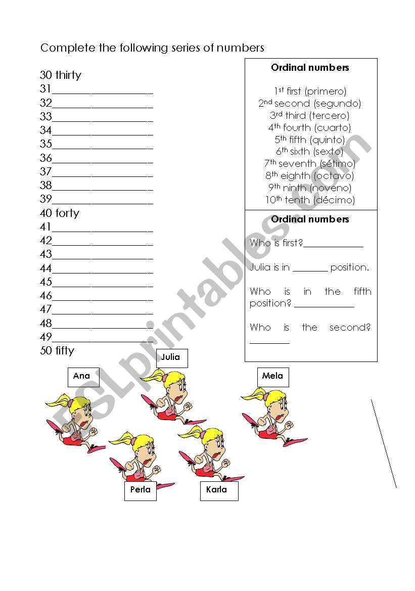 Ordinal numbers worksheet