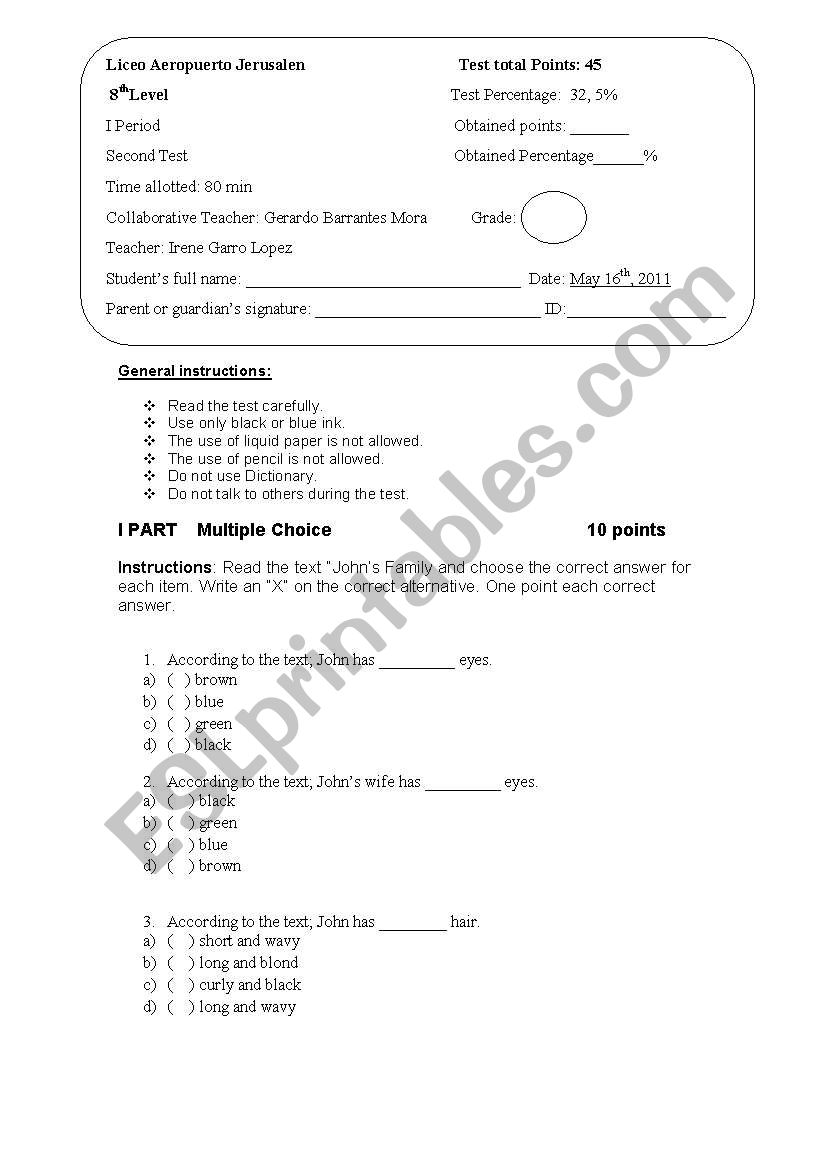 Written Exam worksheet