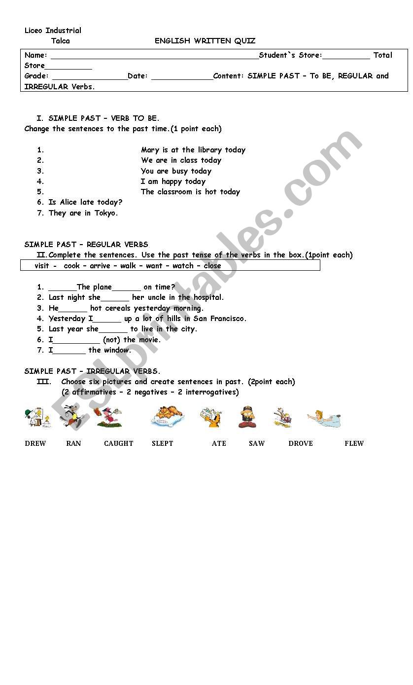 simple past test worksheet