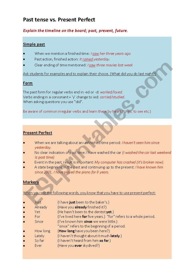 Past simple vs. Present perfect - explanation and exercises