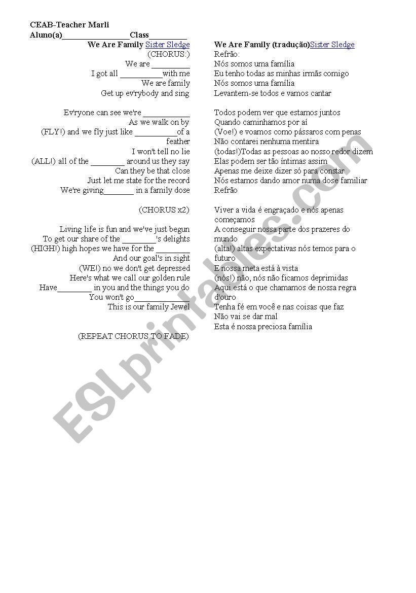 We are a family worksheet
