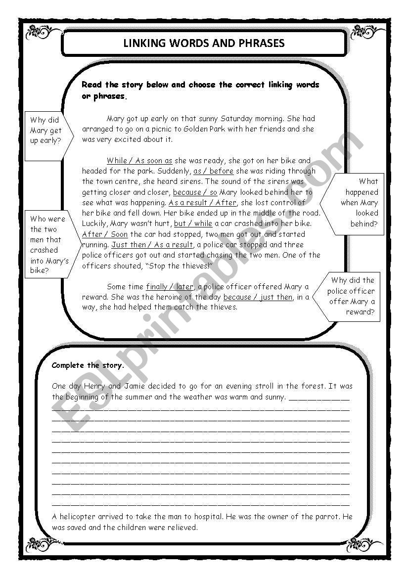 linking words worksheet