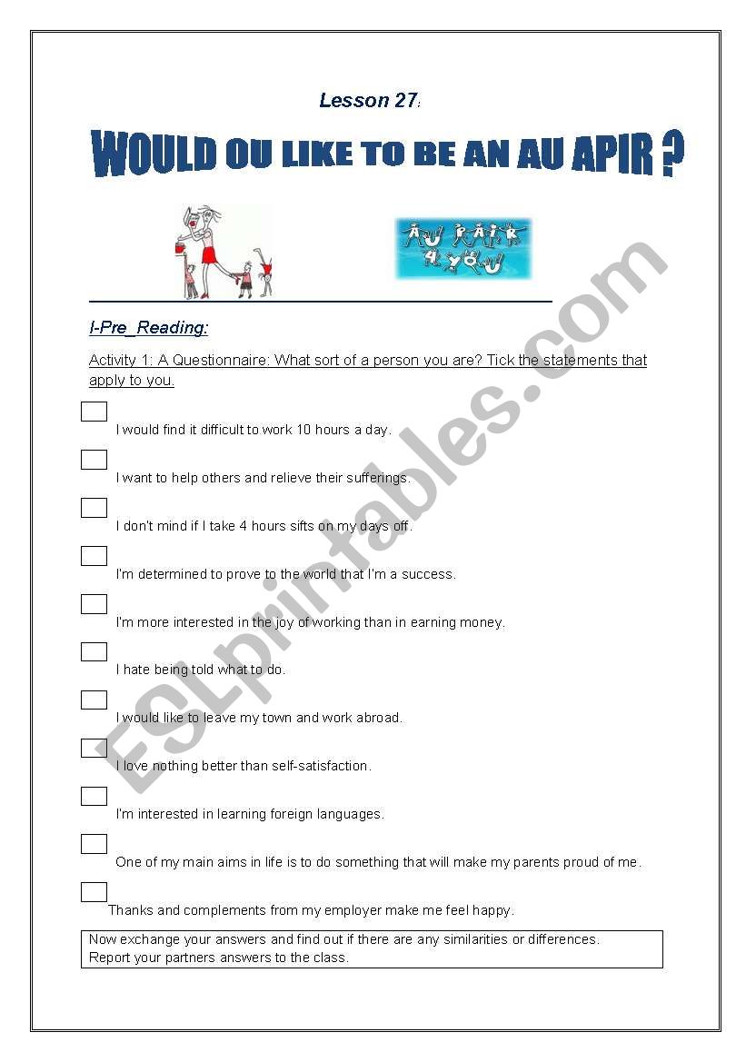 Au-pair worksheet