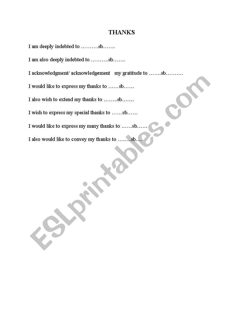 Many ways to say THANKS worksheet