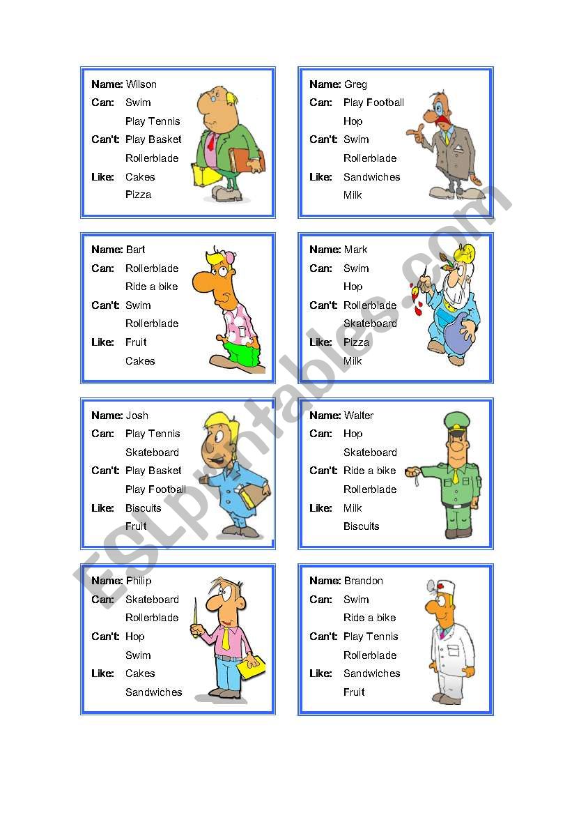 Cards for Role Play: Can & Like