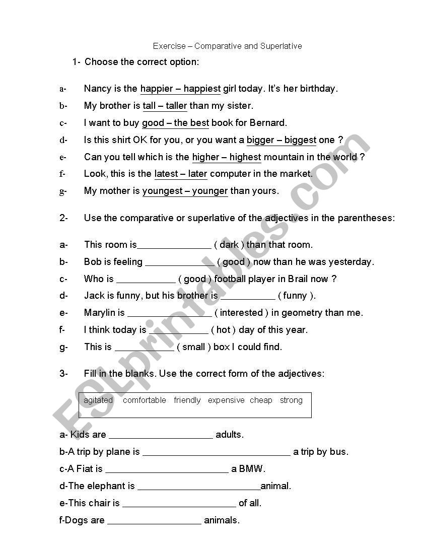 comparative and sulerlative worksheet