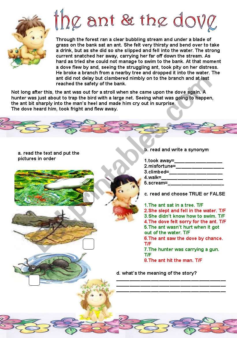 the ant and the dove worksheet