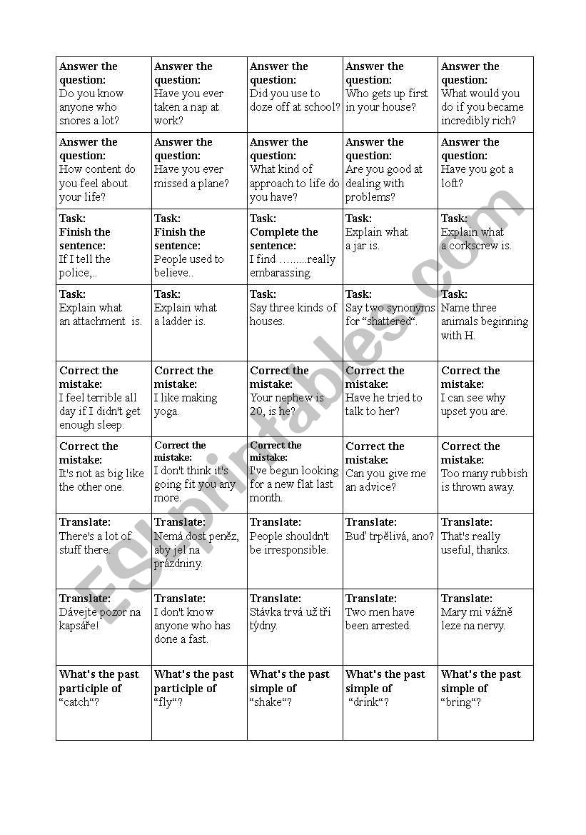 board game  worksheet