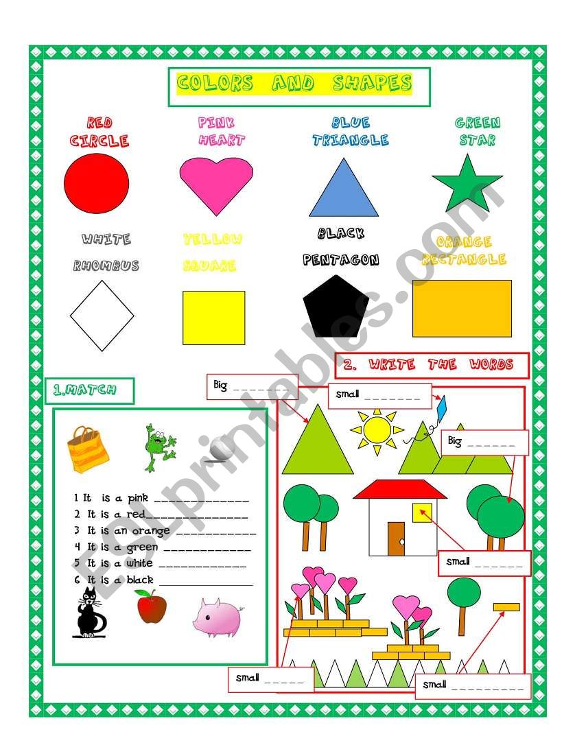 COLORS AND SHAPES - 2 pages worksheet