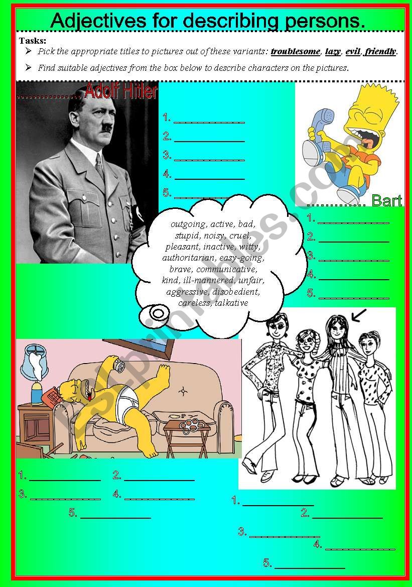 Describing personality worksheet