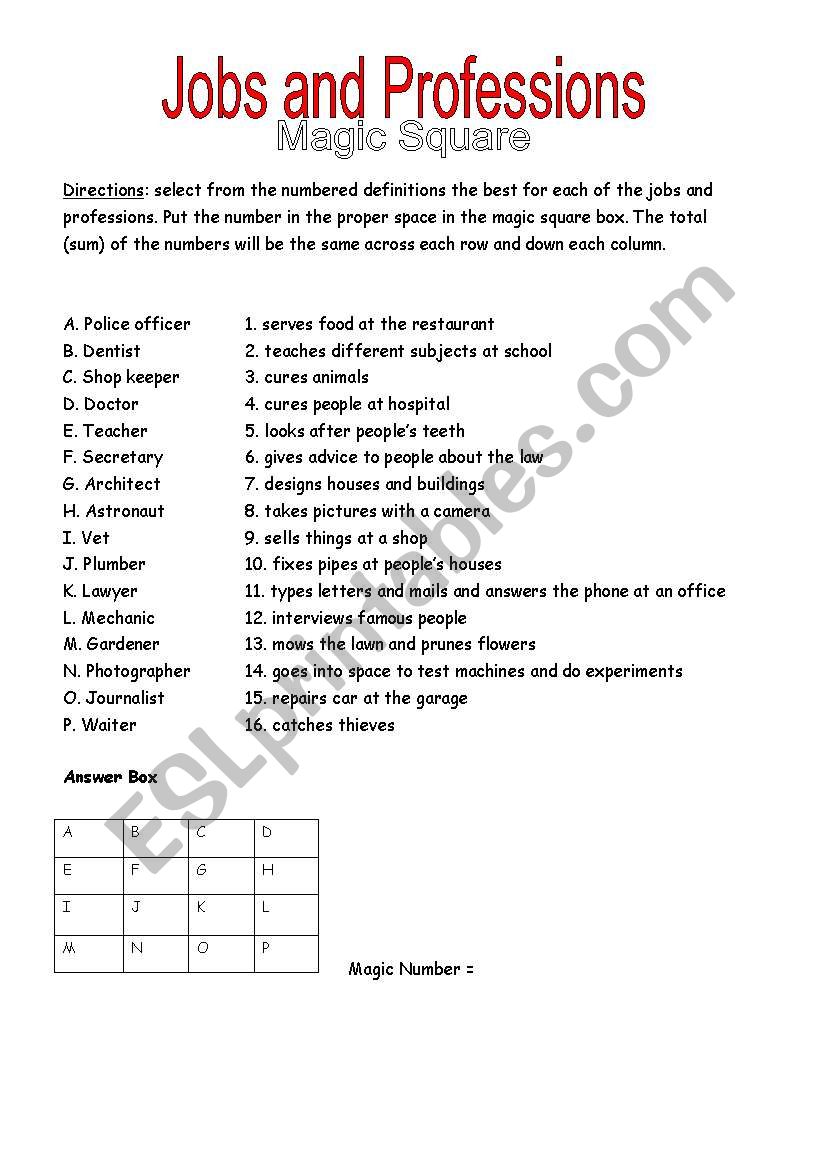 The Magic Square worksheet
