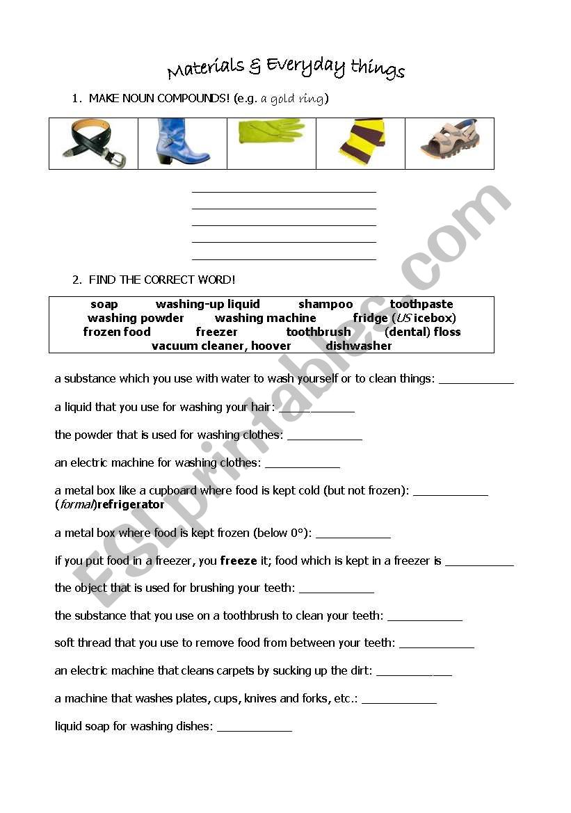 MATERIALS & EVERYDAY THINGS worksheet