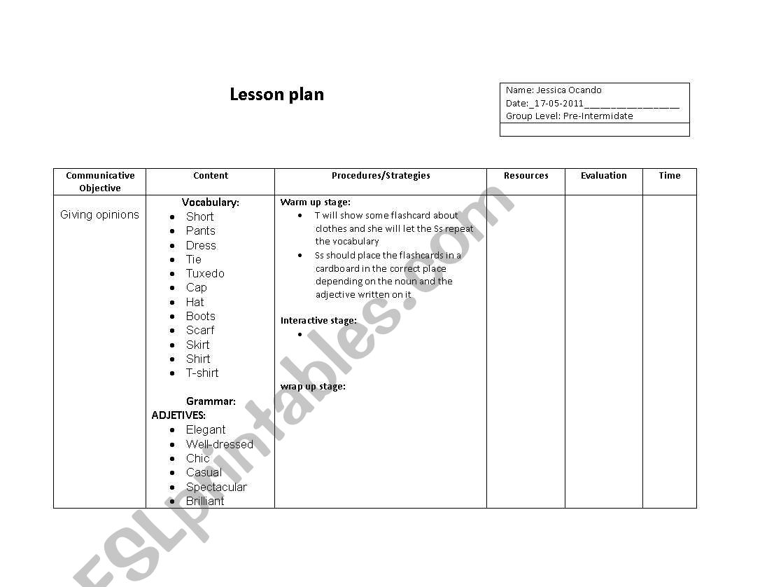 lesson plan about clothes worksheet