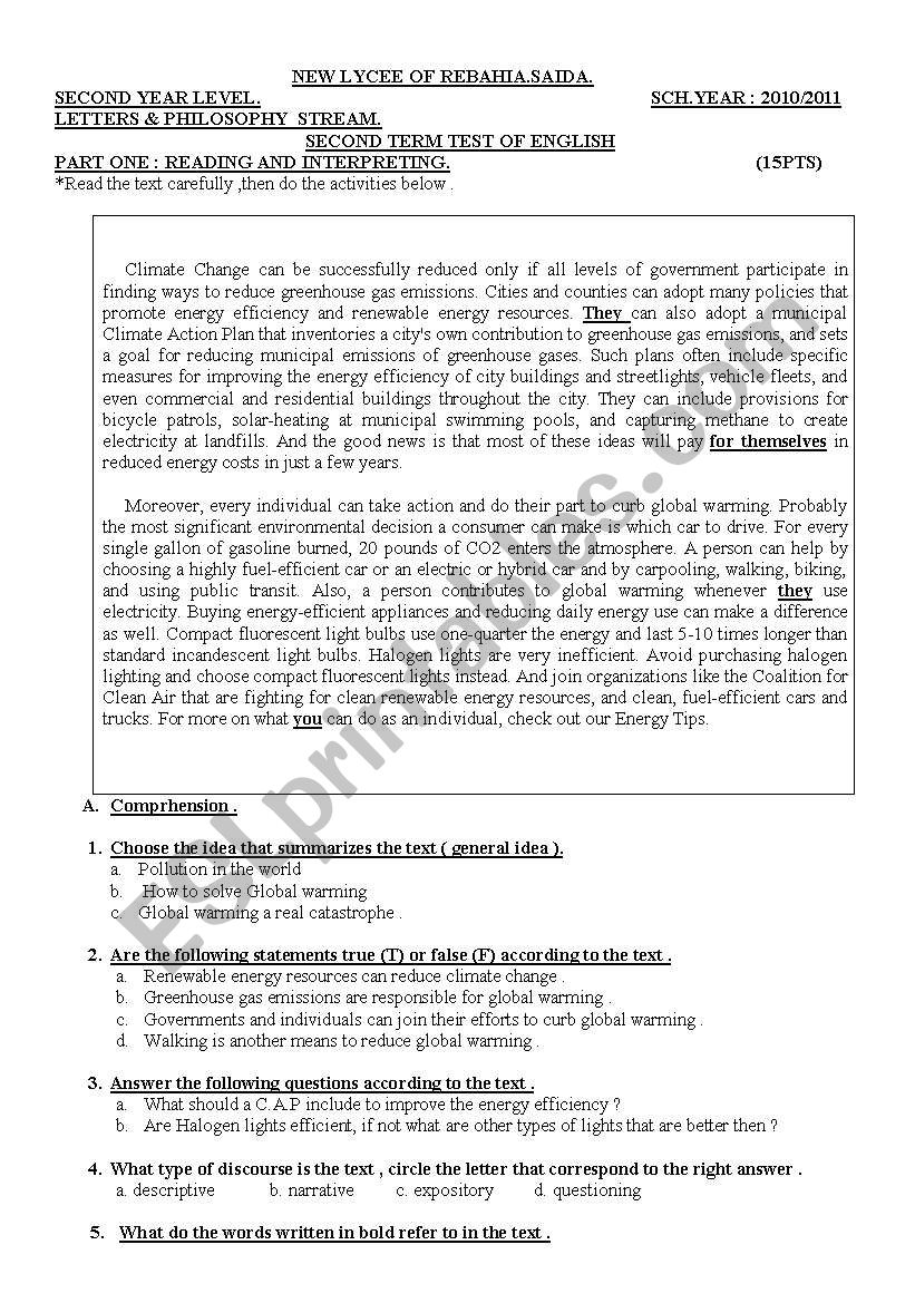 examination essay for 2nd year