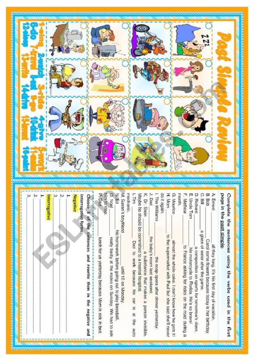 Past Simple Review – 3 tasks  • 2 pages  • B&W version