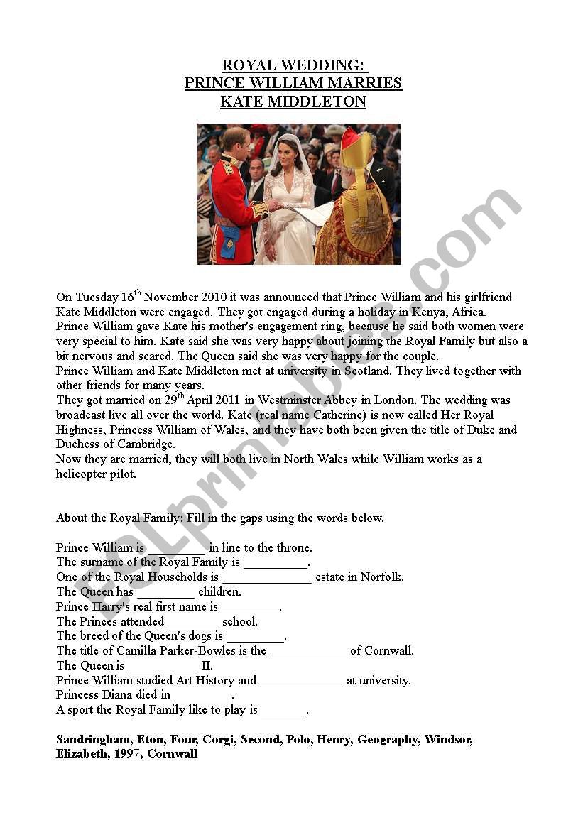 The Royal Family worksheet