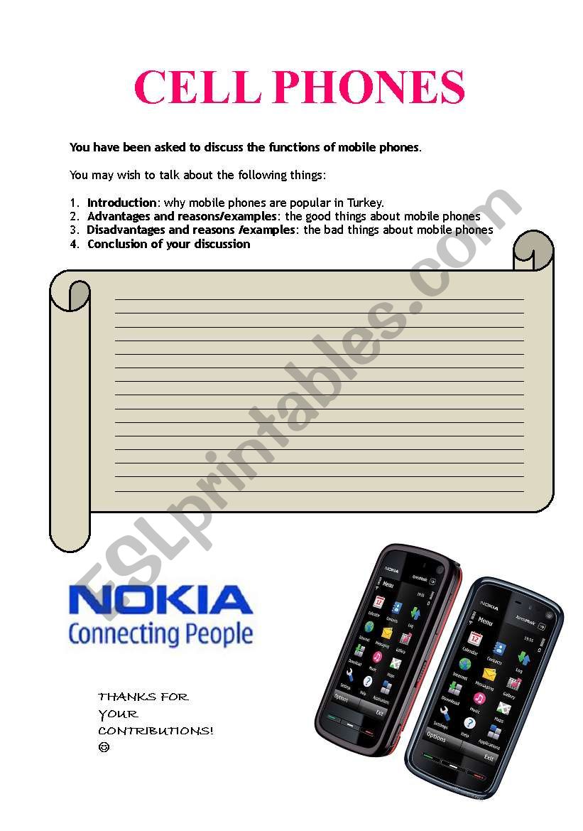 cell phones writing activity worksheet