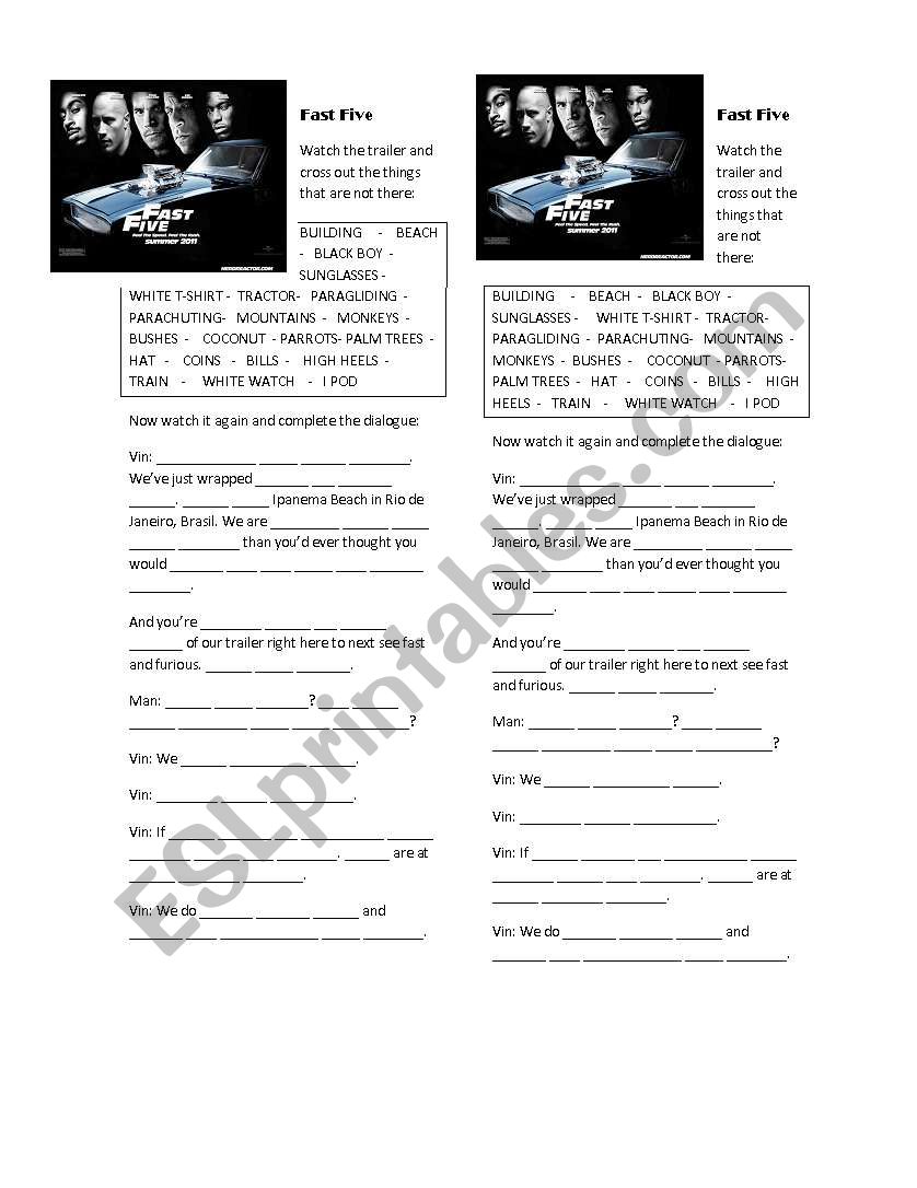 Fast five worksheet