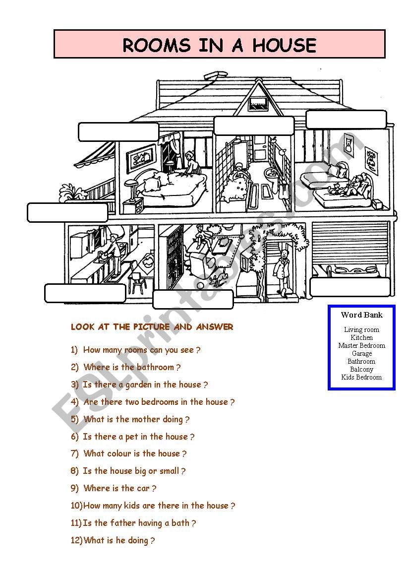 rooms in a house worksheet