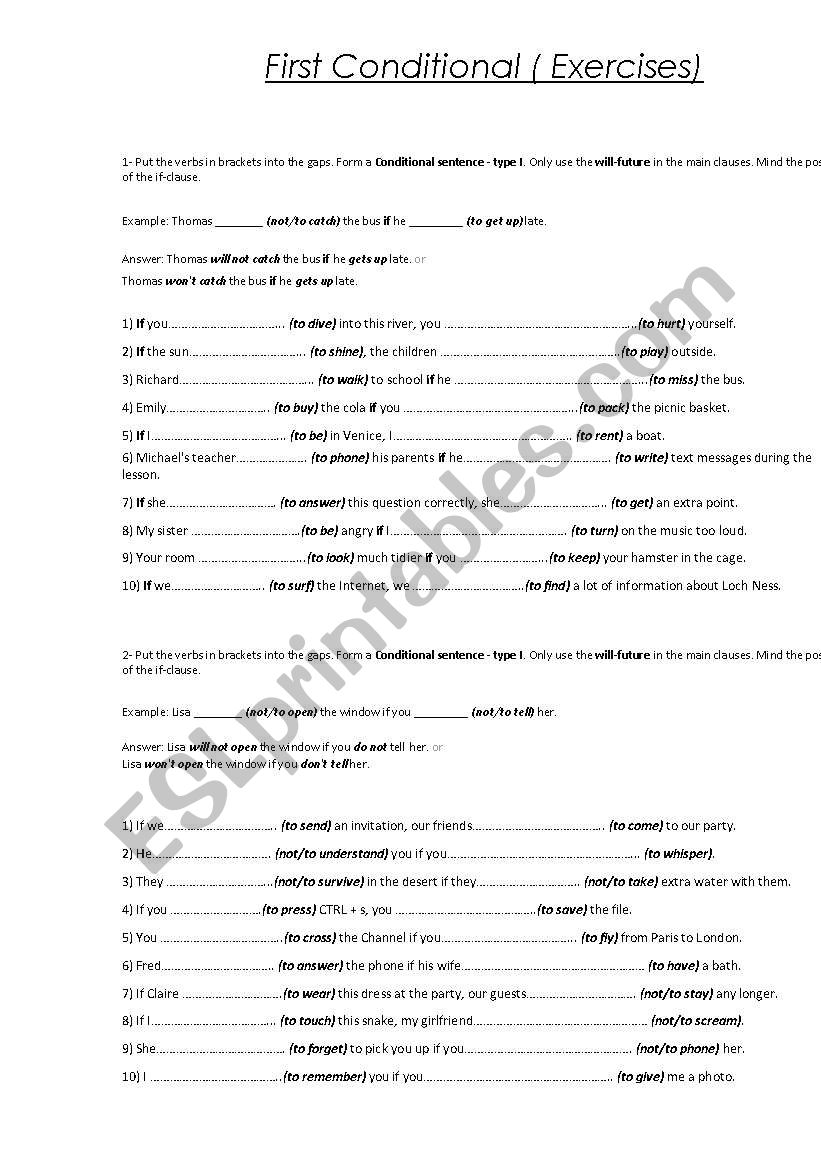 first conditional sentences worksheet