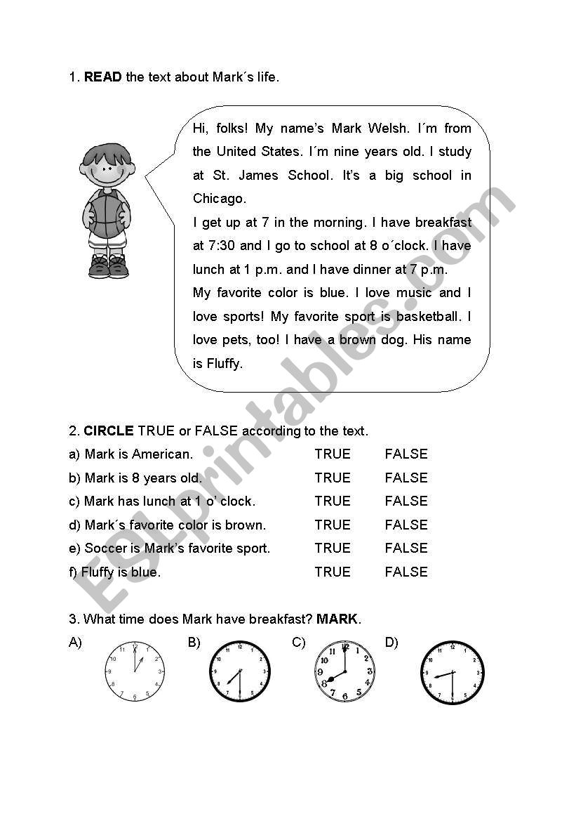 Marks life (  2 pages ) worksheet