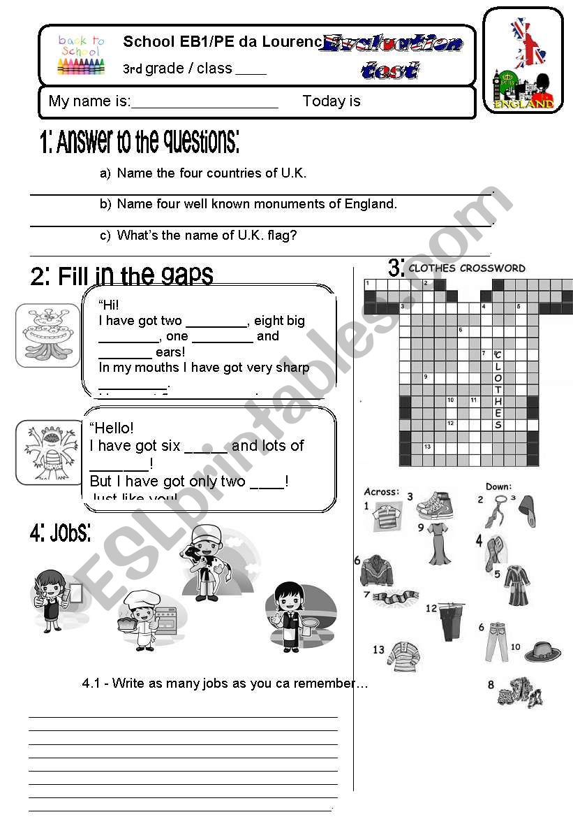 TEST 3RD GRADE worksheet