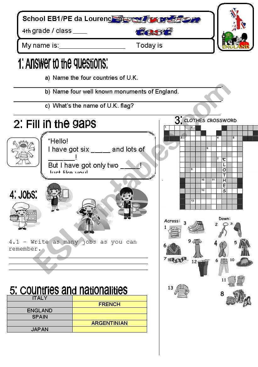 TEST 4TH GRADE worksheet