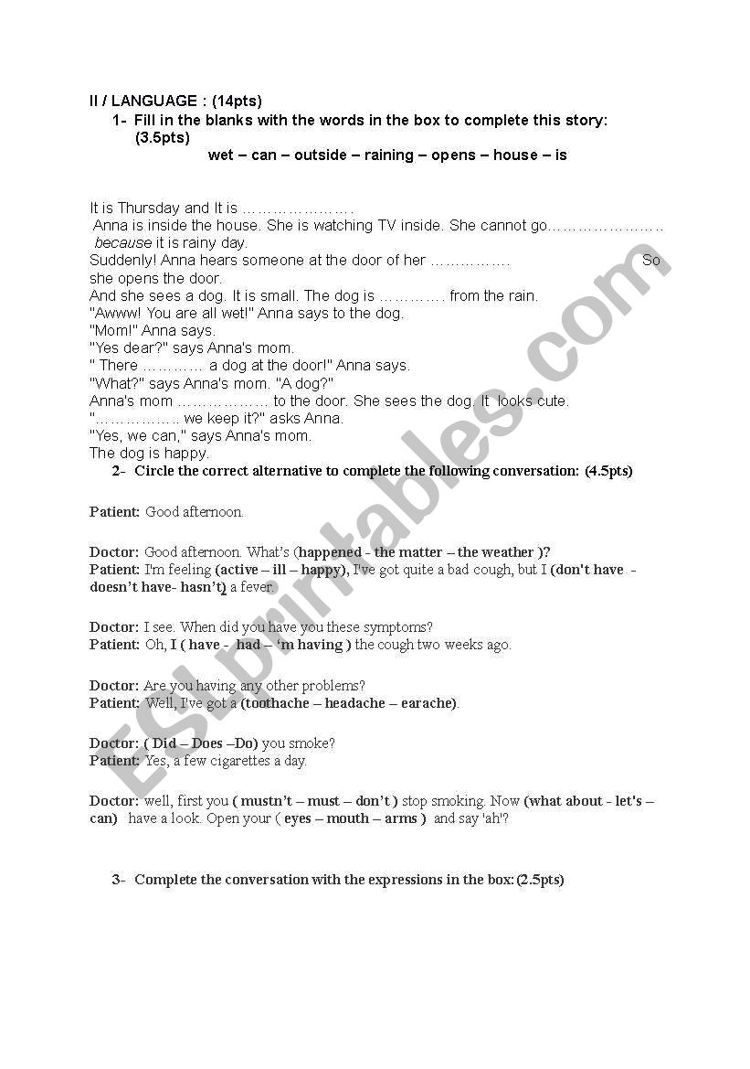 ENGLISH LANGUAGE TEST worksheet