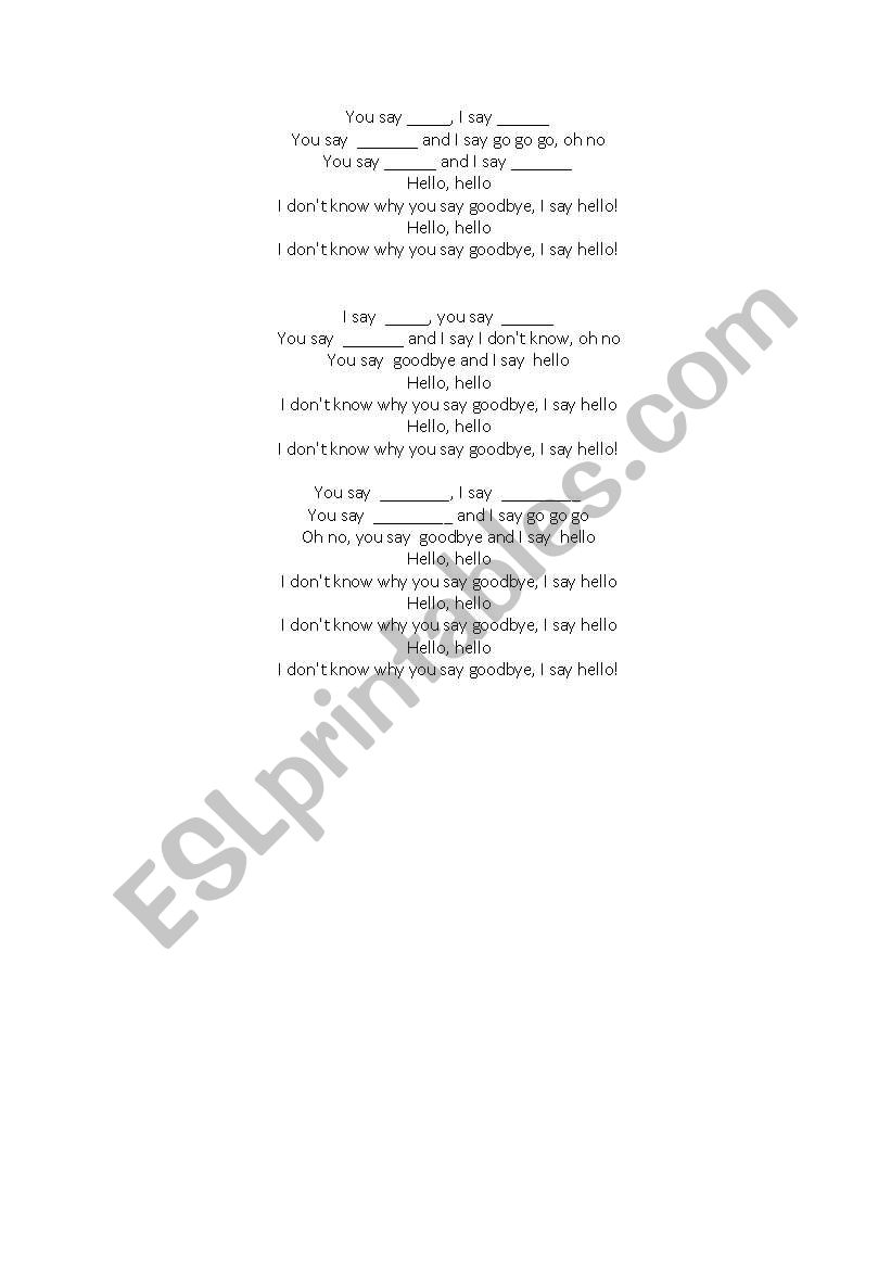 You say - Beatles worksheet