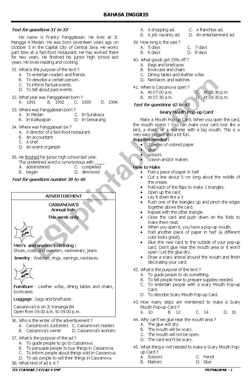 procedure worksheet