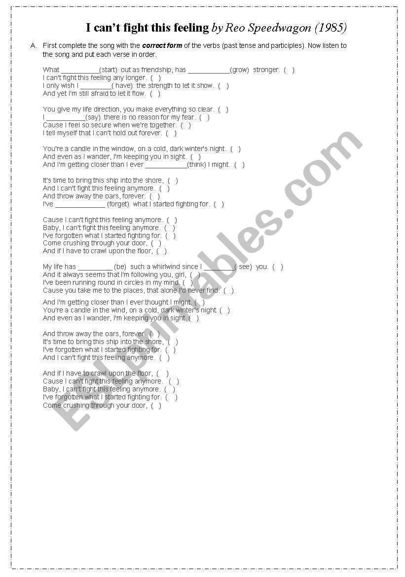 Cant fight this feeling  worksheet