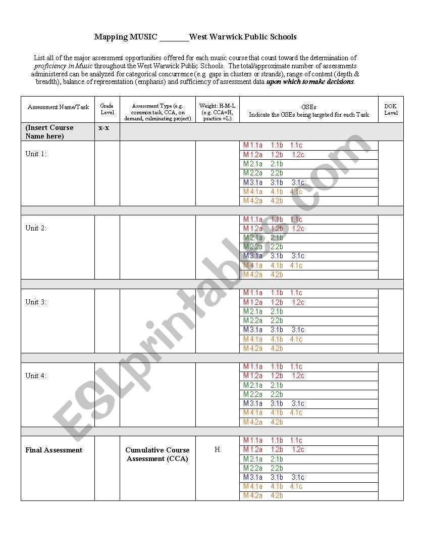 Music GSE Template worksheet