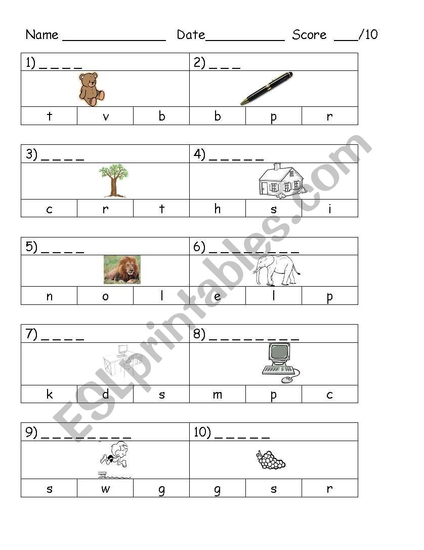 Beginning Sounds Test worksheet