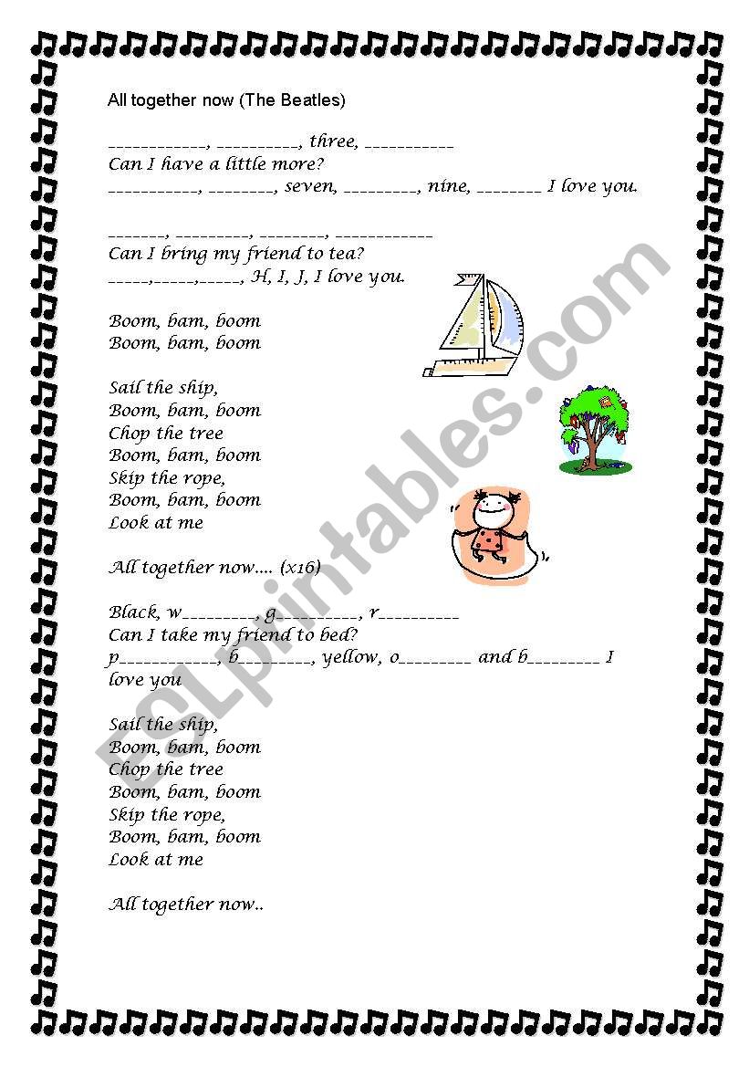 all together now (song) worksheet