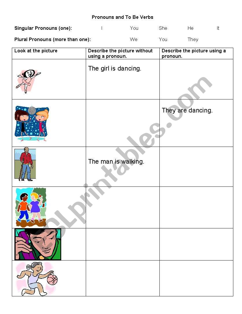 Pronouns and To Be Verbs worksheet