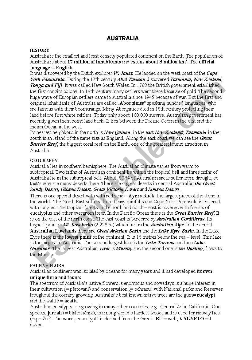 America worksheet