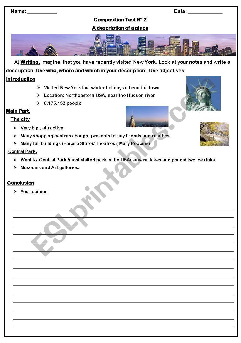 Writing about a famous city worksheet