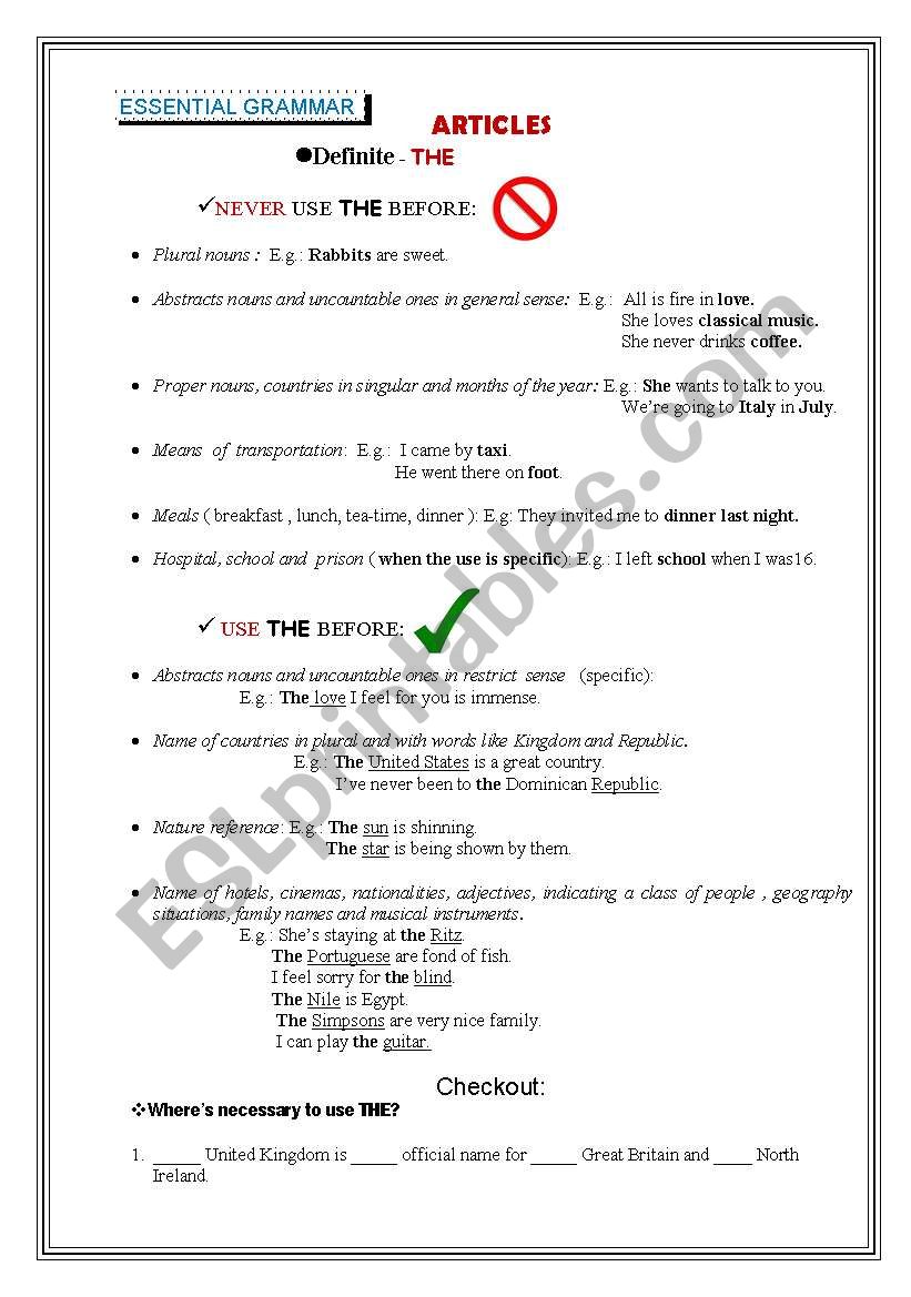 Articles - Definite and Indefinite