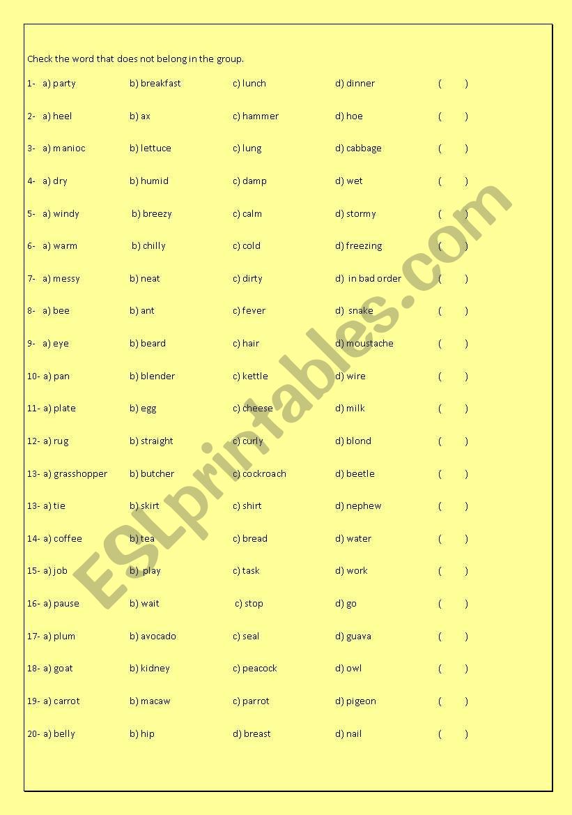 Odd Man Out 1- ( With key ) worksheet